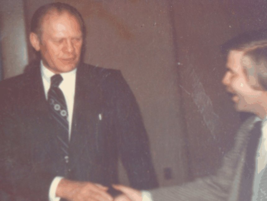 Gerald Wieczorek shaking hands with President Gerald Ford